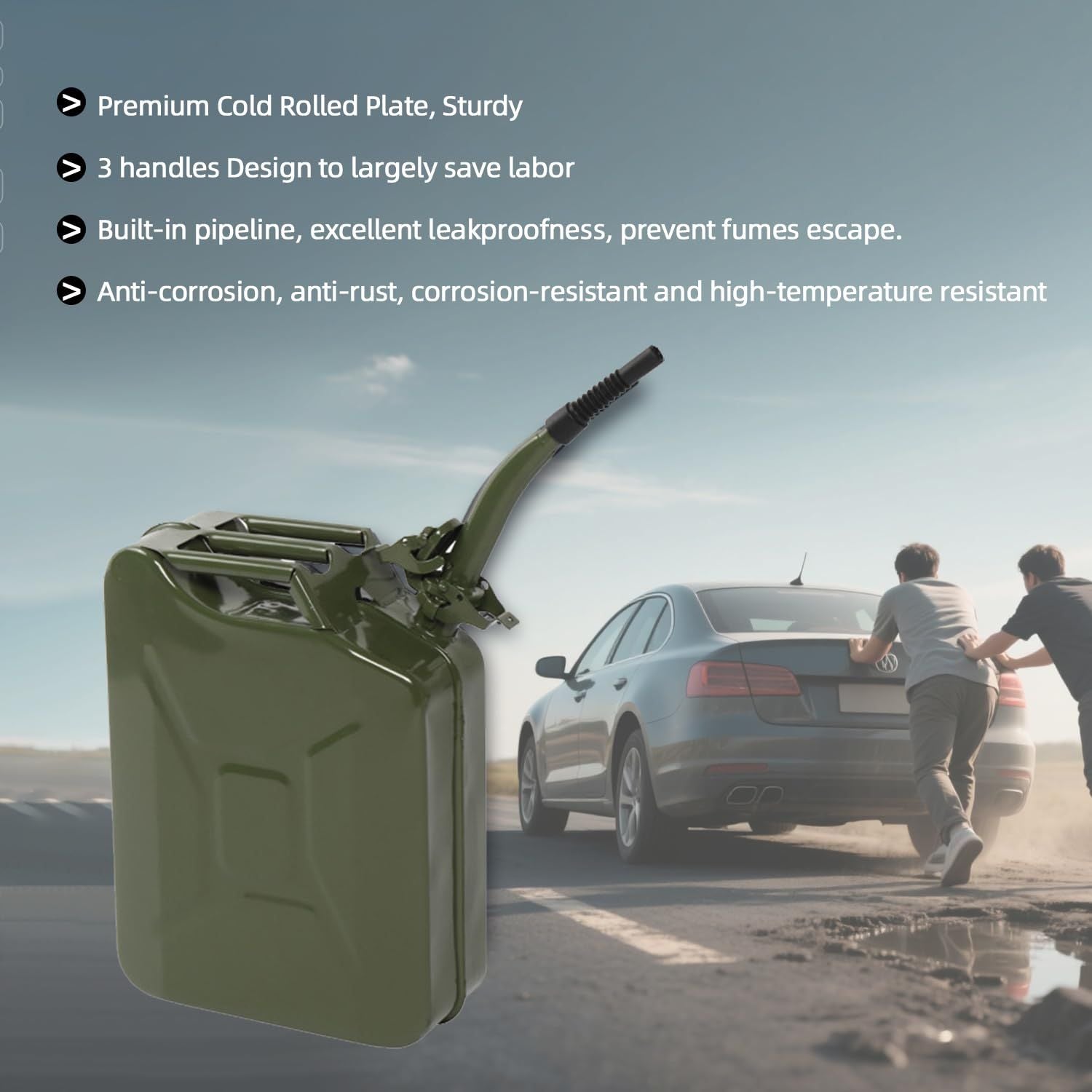 5 Gallon Jerry Fuel Can with Flexible Spout, Portable Jerry Cans Fuel Tank Steel Fuel Can, Fuels Gasoline for Cars, Trucks, Green
